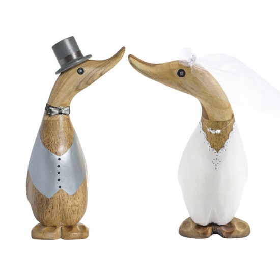 Start Dekofigur Brautpaar Entlein - Höhe 11 cm - Naturholz Dekofigur Hochzeitspaar - 2er SET Besondere Menschen bekommen besonde