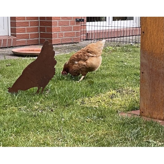 Deko Hühner für Draußen zum Stecken Pickendes Huhn auf kurzem Stab - Höhe 39 cm