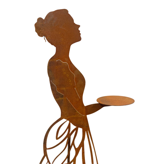 lebensgroße Figuren Rankhilfe - Mademoiselle - mit Kleid und Tablett - Höhe 125 cm Elegante Metall Rankhilfe "Mademoiselle" mit 