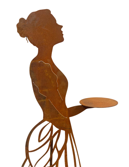 lebensgroße Figuren Rankhilfe - Mademoiselle - mit Kleid und Tablett - Höhe 125 cm Elegante Metall Rankhilfe "Mademoiselle" mit 