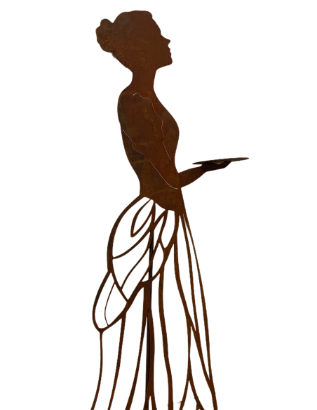 lebensgroße Figuren Rankhilfe - Mademoiselle - mit Kleid und Tablett - Höhe 125 cm Elegante Metall Rankhilfe "Mademoiselle" mit 