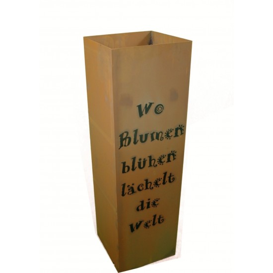 Säulen mit Pflanzboden Rostsäule Gartengedicht - Wo Blumen blühen lächelt die Welt - 80 cm hoch 24 x 24 cm breit Rostsäule mit s