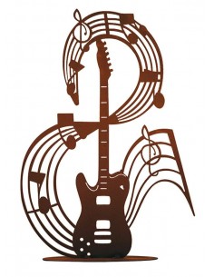 Wohnen - Edelrost Wohndeko Musiknote - Guitar - auf Platte - 79 cm hoch - Deko Gitarre für den Garten E-Gitarre mit geschwungene