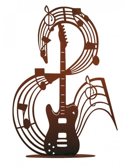 Wohnen - Edelrost Wohndeko Musiknote - Guitar - auf Platte - 79 cm hoch - Deko Gitarre für den Garten E-Gitarre mit geschwungene