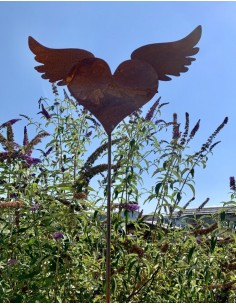 Start Herz mit Flügeln auf Standplatte als Gartendeko Rost 
Herz Breite 23 cm, Höhe 15 cm


auf einer stabilen Standplatte 2