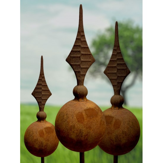 Gartenstecker 180cm Rankstab Drahtkugel Edelrost Metall Gartendeko zum Stecken 
