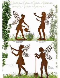 Edelrost Elfe auf Platte Gießkanne Dekoration Garten Terrasse Beet Stab Figur 