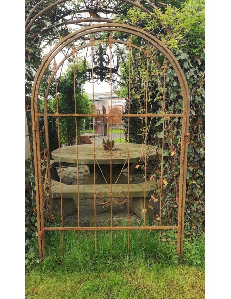 Rosenbogen Metall Rosenbogen mit Volltüre - einflügelig Breite 125 cm - Höhe 200 cm - edelrost 