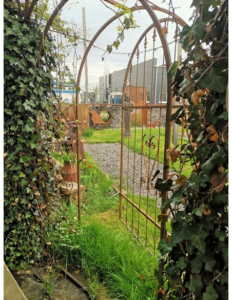 Rosenbogen Metall Rosenbogen mit Volltüre - einflügelig Breite 125 cm - Höhe 200 cm - edelrost 