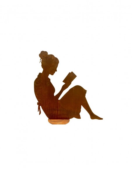 Gartendeko Rost Dekofigur lesende Frau mit Buch - Höhe 59 cm - klein 
Höhe 59 cm
Breite 64 cm
aus 3 mm Stahl
mit einer stabi