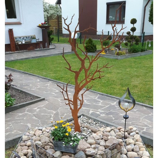 Deko Baum Albero - Herbstdeko mit verästeltem Zweig Knorriger Deko Baum auf Platte Höhe 120cm - flach Knorriger Edelrostbaum auf