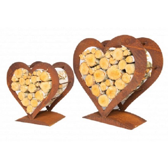 Herzige Dinge - Edelrost Dekoherzen Edelrost Holzregal Herz auf Platte - Kaminholzregal - mittel - Höhe 73 cm Deko Kaminholzrega