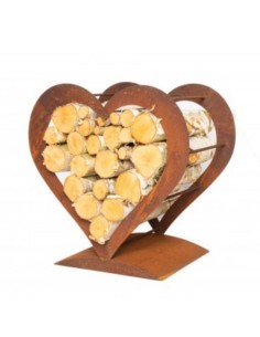 Herzige Dinge - Edelrost Dekoherzen Edelrost Holzregal Herz auf Platte - Kaminholzregal - klein - Höhe 52 cm Sehr schönes Kaminh