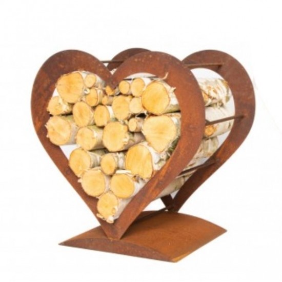 Herzige Dinge - Edelrost Dekoherzen Edelrost Holzregal Herz auf Platte - Kaminholzregal - klein - Höhe 52 cm Sehr schönes Kaminh