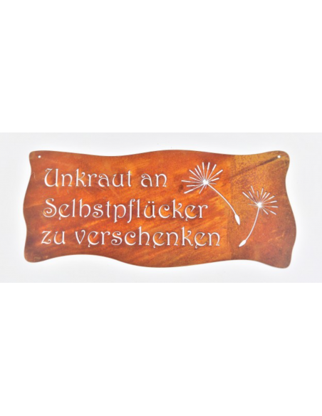 Start Unkraut an Selbstpflücker zu verschenken - Edelrost Blechschild - quer - 50 cm breit  Start Unkraut an Selbstpflücker zu verschenken - Edelrost Blechschild - quer - 50 cm breit