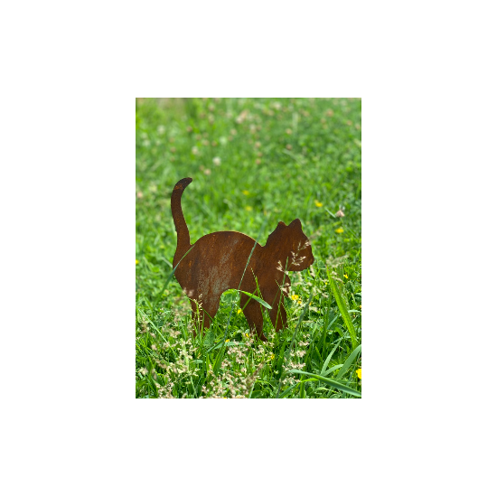 Beetstecker für Frühling und Sommer Edelrost Katzenkind mit Buckel - Gartenstecker 25 cm hoch 
Süßes Edelrost Katzenbaby als Ga