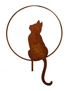 Deko Katzen und Mäuse Katze im Ring sitzend - nach oben schauend - mit Hülse - Ø 40 cm Sitzende Katze im Ring mit dem Blick nach