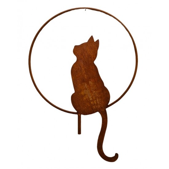 Deko Katzen und Mäuse Katze im Ring sitzend - nach oben schauend - mit Hülse - Ø 40 cm Sitzende Katze im Ring mit dem Blick nach