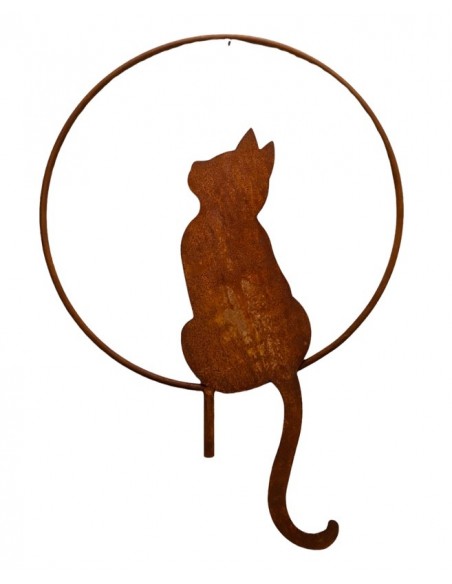 Deko Katzen und Mäuse Katze im Ring sitzend - nach oben schauend - mit Hülse - Ø 40 cm Sitzende Katze im Ring mit dem Blick nach