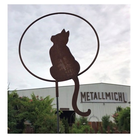 Deko Katzen und Mäuse Katze im Ring sitzend - nach oben schauend - mit Hülse - Ø 40 cm Sitzende Katze im Ring mit dem Blick nach