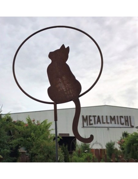 Deko Katzen und Mäuse Katze im Ring sitzend - nach oben schauend - mit Hülse - Ø 40 cm Sitzende Katze im Ring mit dem Blick nach