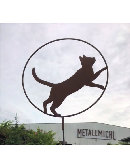 Deko Katzen und Mäuse Katze im Ring - gehende Katze - mit Hülse - Ø 50 cm Gehende Katze im Ring mit Rohr als Steckverbindung.

