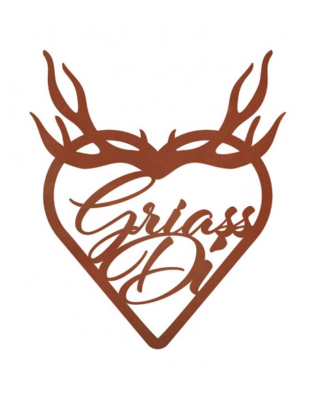 Edelrost Herz - Griass Di - als Türschmuck - Höhe 38 cm