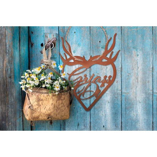 Edelrost Herz - Griass Di - als Türschmuck - Höhe 38 cm