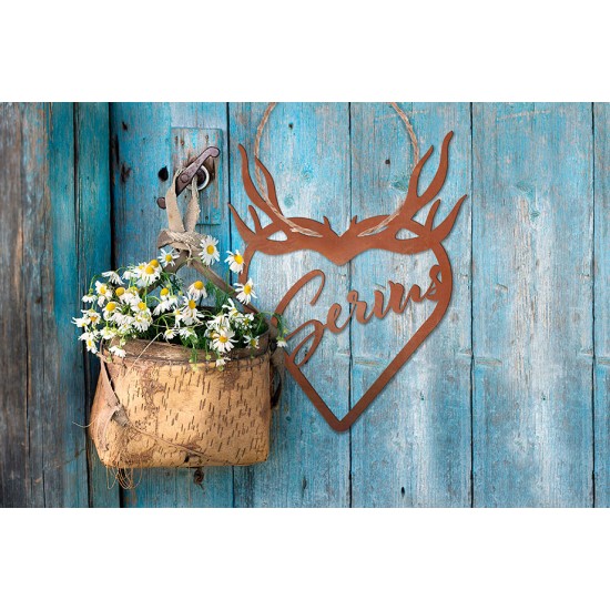 Edelrost Herz mit Geweih - Servus - Höhe 38 cm