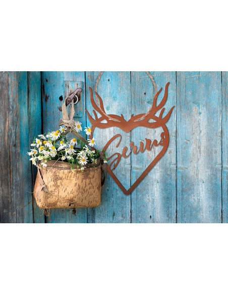 Edelrost Herz mit Geweih - Servus - Höhe 38 cm