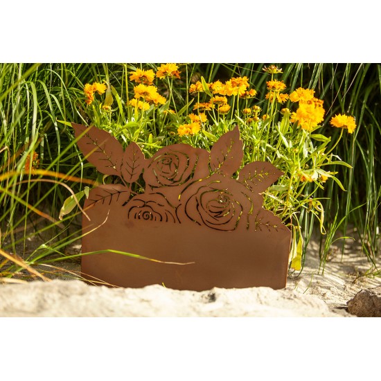 Rost Pflanzschale mit Rosen - Höhe 32 cm - kreative Pflanzgefäße
