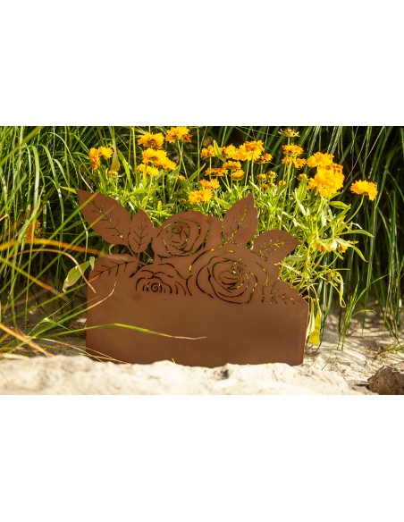 Rost Pflanzschale mit Rosen - Höhe 32 cm - kreative Pflanzgefäße