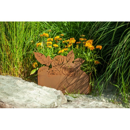 Rost Pflanzschale mit Rosen - Höhe 32 cm - kreative Pflanzgefäße