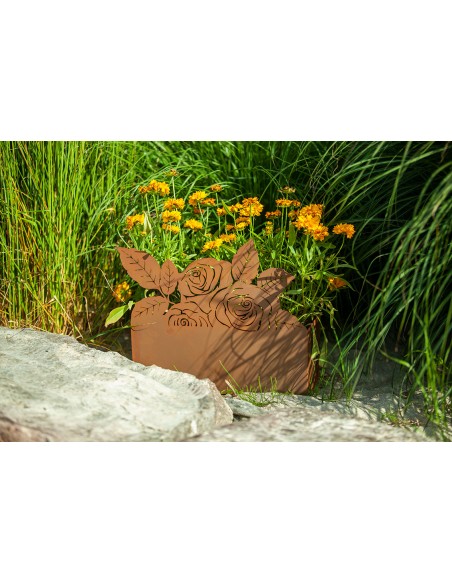 Rost Pflanzschale mit Rosen - Höhe 32 cm - kreative Pflanzgefäße