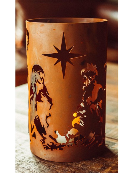 Metall Windlicht - Mit Krippenszenen-Motiv - Höhe 31 cm