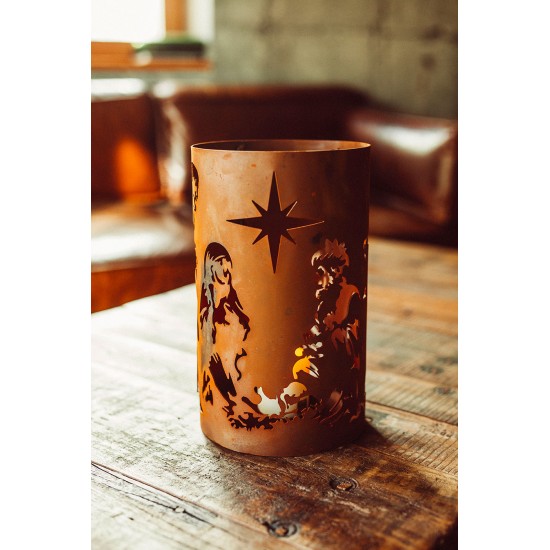 Metall Windlicht - Mit Krippenszenen-Motiv - Höhe 31 cm