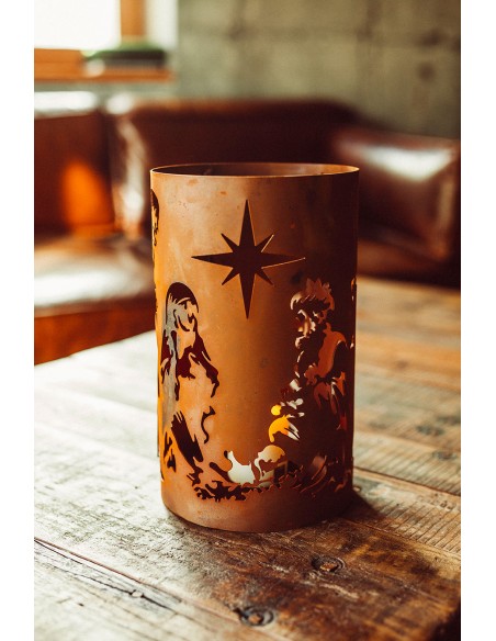Metall Windlicht - Mit Krippenszenen-Motiv - Höhe 31 cm