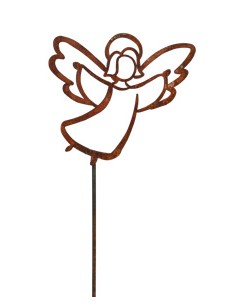 Gartenstecker Weihnachten und Winter Engel Pia als Gartenstecker - Skizzenengelchen auf Stab - Gesamthöhe 120 cm - Arme nach obe