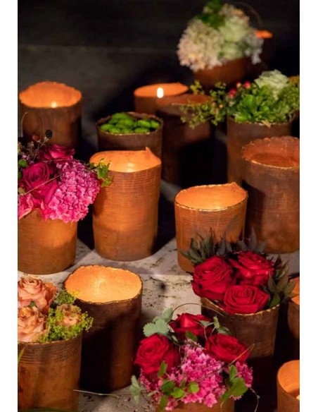 Pflanzgefäße + Schalen + Kronen Edelrost Topf mit Goldrand - Höhe 14 cm - Ø 12 cm - zum Stellen Schöner Topf aus Edelrost mit ei