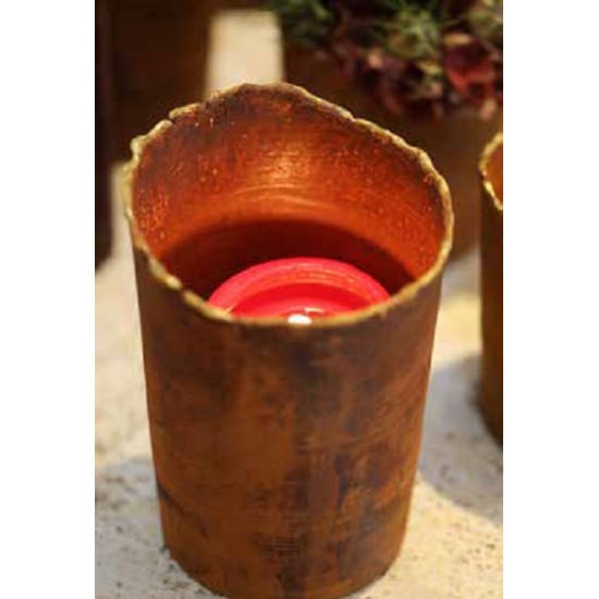 Pflanzgefäße + Schalen + Kronen Edelrost Topf mit Goldrand - Höhe 14 cm - Ø 12 cm - zum Stellen Schöner Topf aus Edelrost mit ei