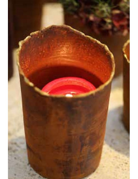 Pflanzgefäße + Schalen + Kronen Edelrost Topf mit Goldrand - Höhe 14 cm - Ø 12 cm - zum Stellen Schöner Topf aus Edelrost mit ei