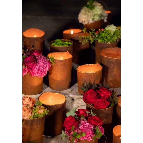 Pflanzgefäße + Schalen + Kronen Edelrost Topf mit Goldrand - Höhe 17 cm - Ø 12,5 cm - zum Stellen Edelrost Topf rund - mit Goldr