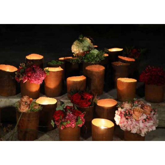 Pflanzgefäße + Schalen + Kronen Edelrost Topf mit Goldrand - Höhe 17 cm - Ø 12,5 cm - zum Stellen Edelrost Topf rund - mit Goldr