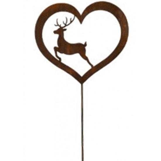 Weihnachtsdeko Springender Hirsch in offenem Herz - Gartenstecker - Gesamthöhe 120 cm Springender Hirsch in einem offenen Herz a