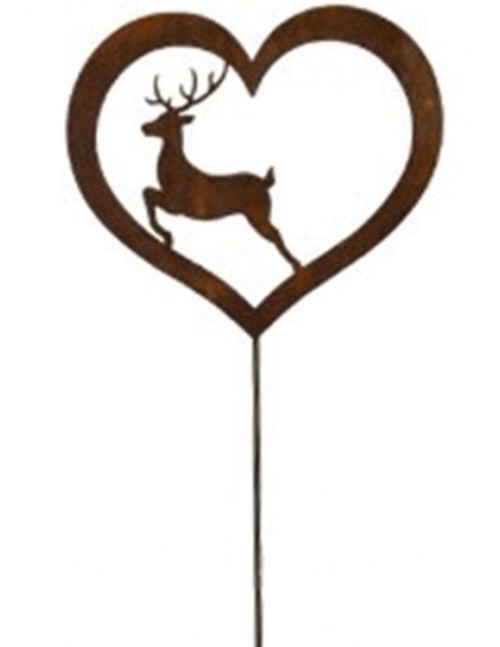 Weihnachtsdeko Springender Hirsch in offenem Herz - Gartenstecker - Gesamthöhe 120 cm Springender Hirsch in einem offenen Herz a