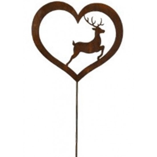 Weihnachtsdeko Springender Hirsch in offenem Herz - klein - Gartenstecker - Gesamthöhe 100 cm Der springende Hirsch in einem off