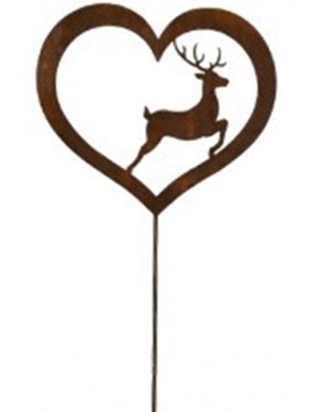 Weihnachtsdeko Springender Hirsch in offenem Herz - klein - Gartenstecker - Gesamthöhe 100 cm Der springende Hirsch in einem off
