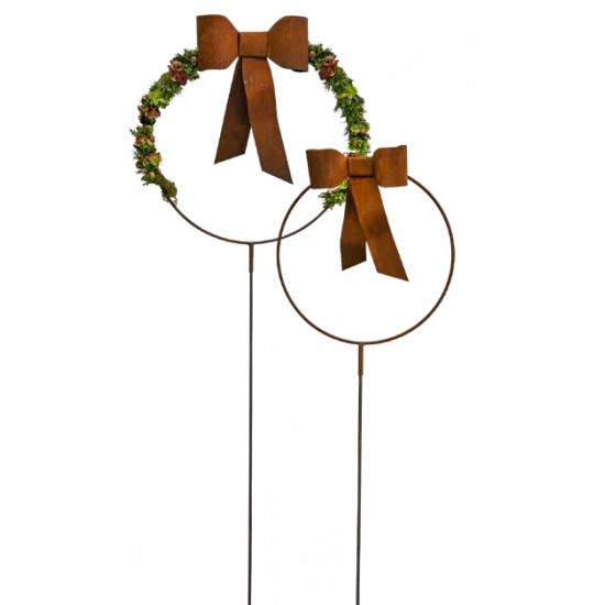 Gartenstecker Schleife an Ring - Ø 40 cm - mit Rohr als Steckverbindung Schöne Schleife aus Edelrost an einen Ring geschweißt zu