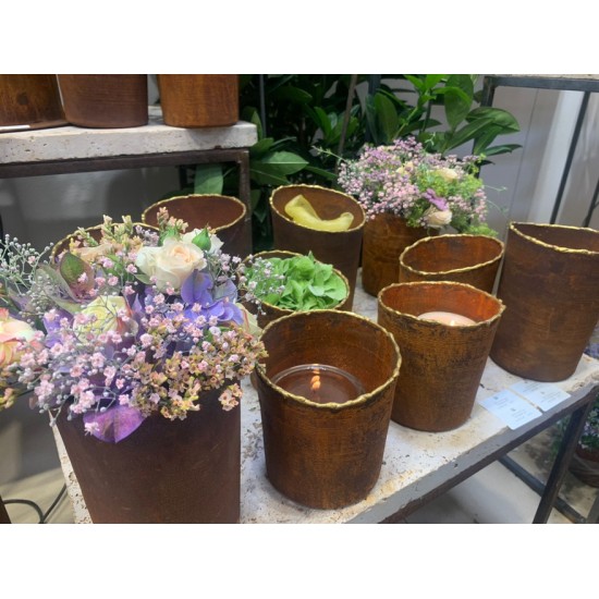 Pflanzgefäße + Schalen + Kronen Edelrost Topf - ungleichmäßiger Rand - Höhe 16 cm - Ø 12,5 cm - zum Stellen Edelrost Topf zum Be