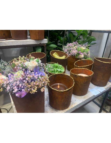 Pflanzgefäße + Schalen + Kronen Edelrost Topf - ungleichmäßiger Rand - Höhe 16 cm - Ø 12,5 cm - zum Stellen Edelrost Topf zum Be